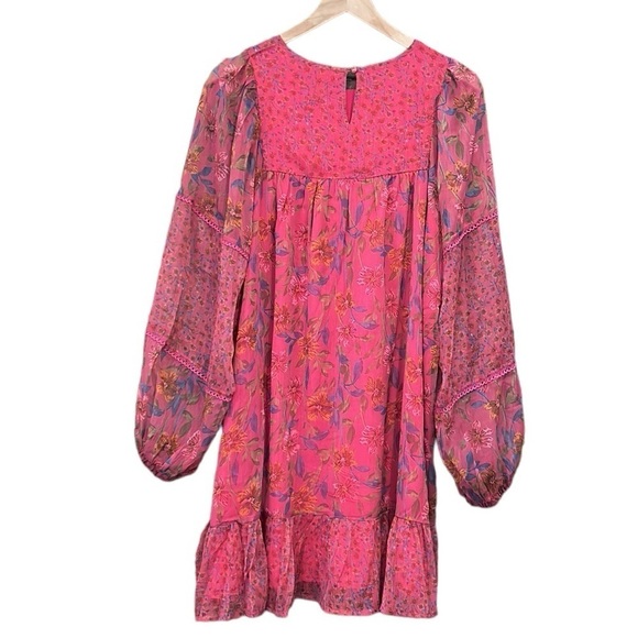 Hailey & Co Women's Hot Pink Floral Long Sleeve Dress Size Small - Picture 4 of 9